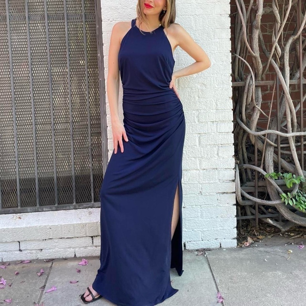 NWT Laundry by Shelli segal navy blue classy formal halter maxi dress gown sz 8